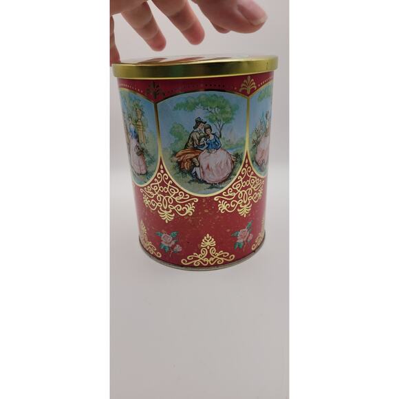 Mid Century Vintage Container / Red Gold Decorative Candy Tin / Made In England - Picture 13 of 16